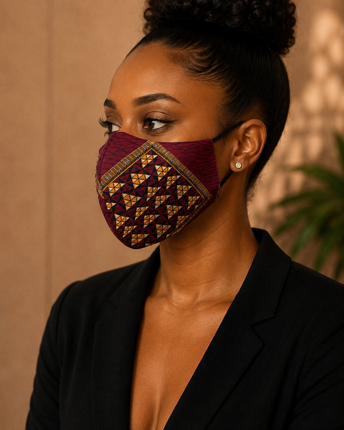 Burgundy & Gold Ankara Mask