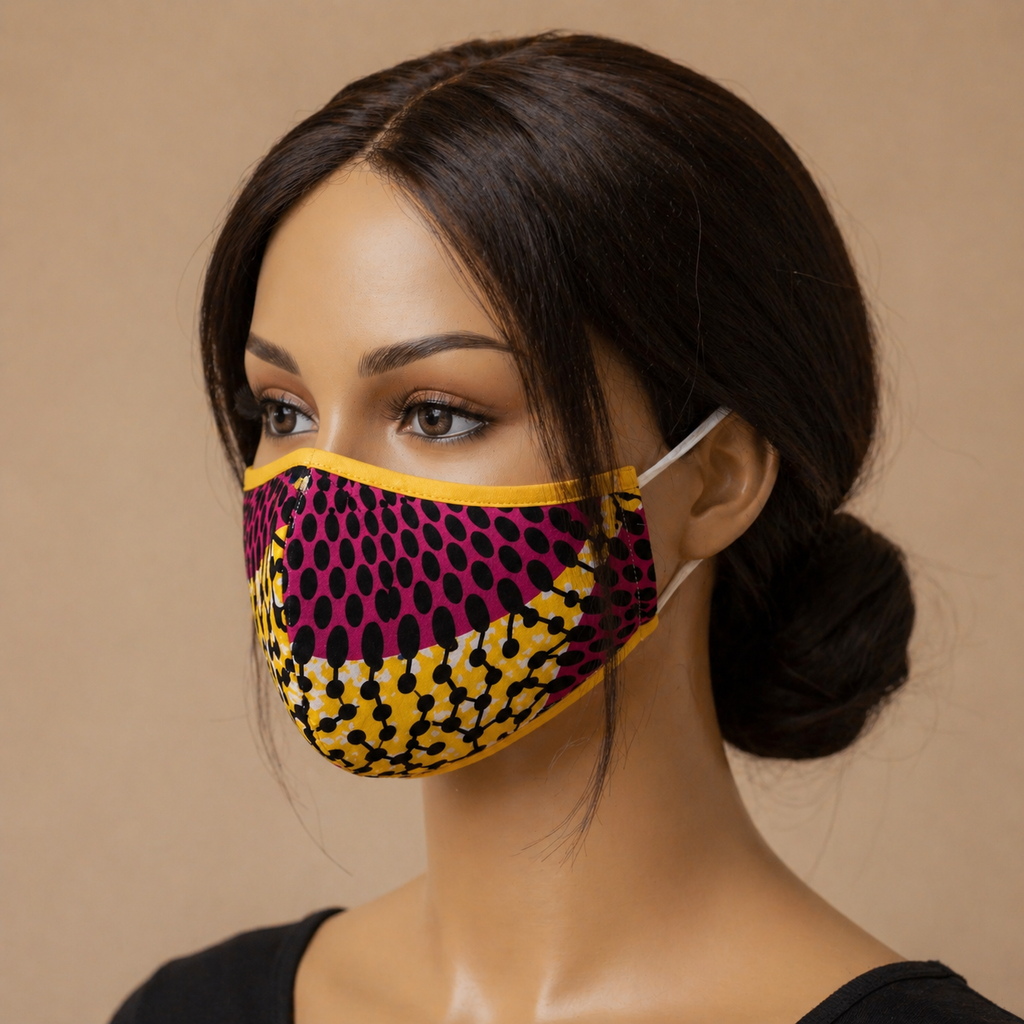 Magenta and yellow Ankara face mask handcrafted by Katawano
