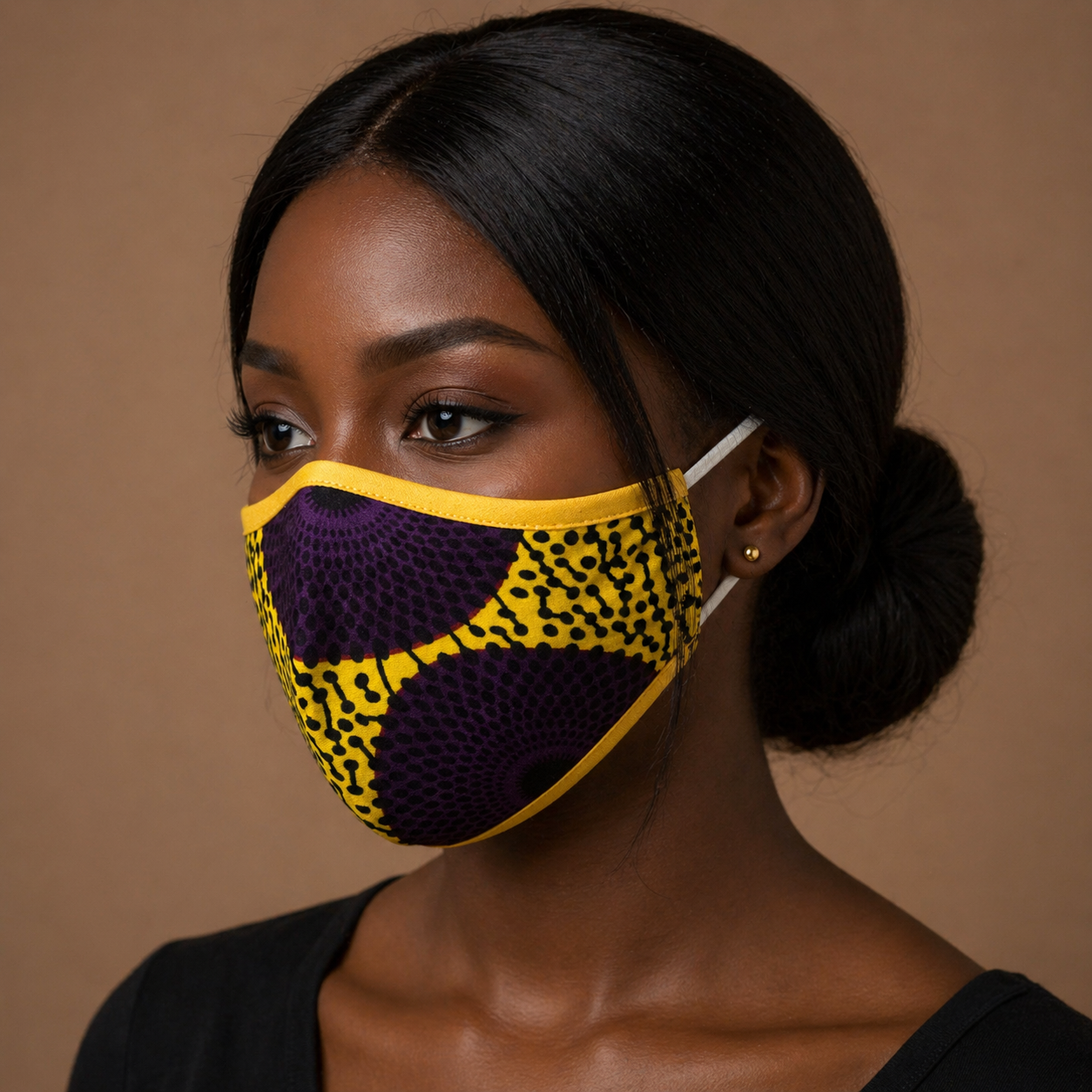 Royal purple and gold Ankara face mask handcrafted by Katawano
